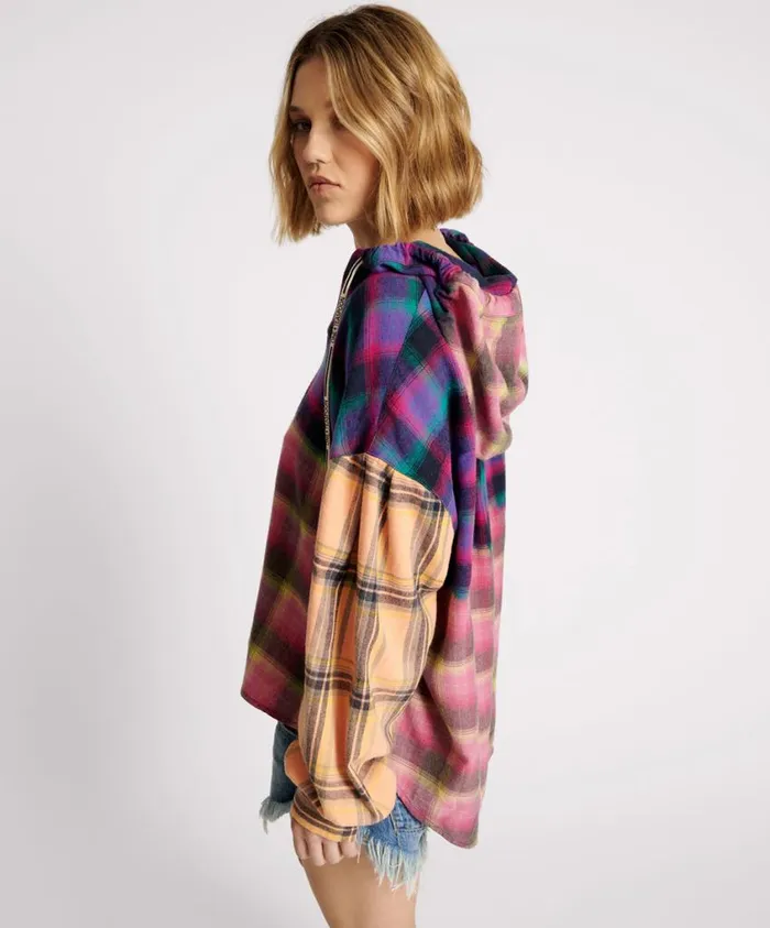 One Teaspoon Shirts Women Mixed Flannel Hooded Shirt