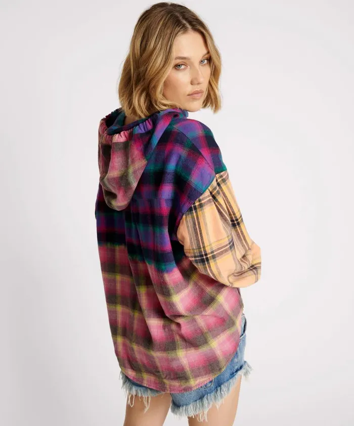 One Teaspoon Shirts Women Mixed Flannel Hooded Shirt