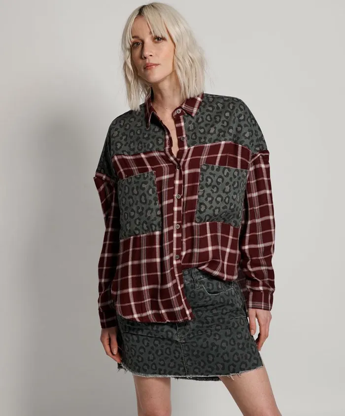 One Teaspoon Shirts Women Oxblood Check Motley Shirt OneTeaspoon