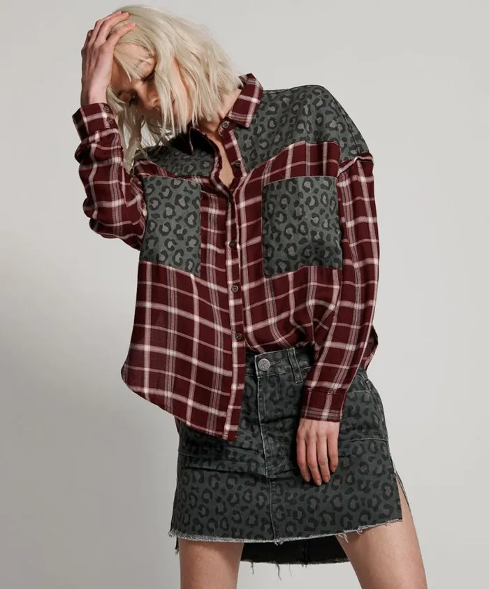 One Teaspoon Shirts Women Oxblood Check Motley Shirt OneTeaspoon
