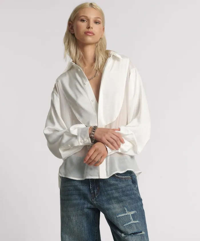 One Teaspoon Shirts Women Sheer Tuxedo Shirt