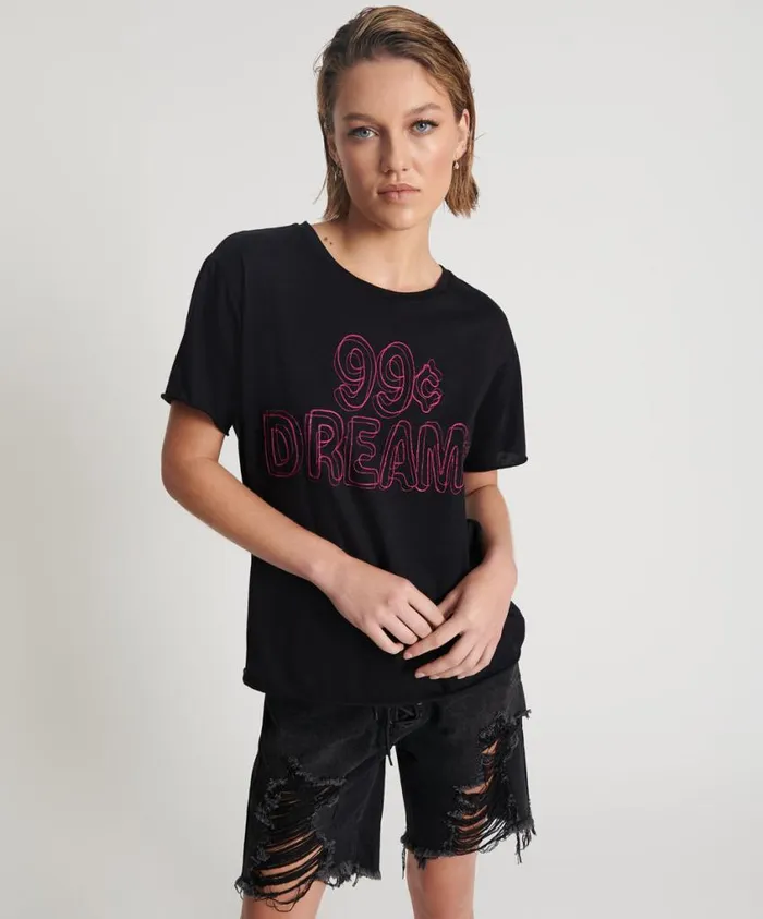 One Teaspoon Tees and Tanks Women 99 CENT DREAMS ORGANIC EMBROIDERED TEE