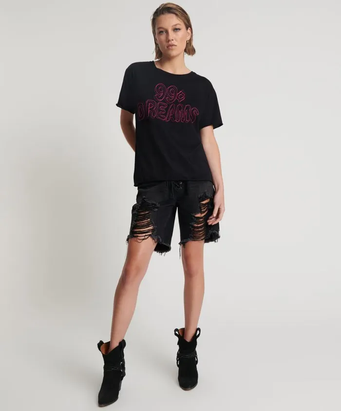 One Teaspoon Tees and Tanks Women 99 CENT DREAMS ORGANIC EMBROIDERED TEE