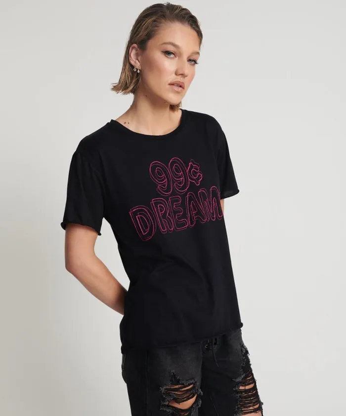 One Teaspoon Tees and Tanks Women 99 CENT DREAMS ORGANIC EMBROIDERED TEE