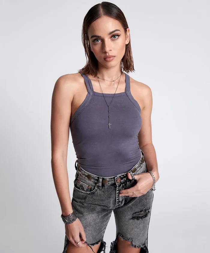 One Teaspoon Tees and Tanks Women Bamboo Logo Longline Rally Tank