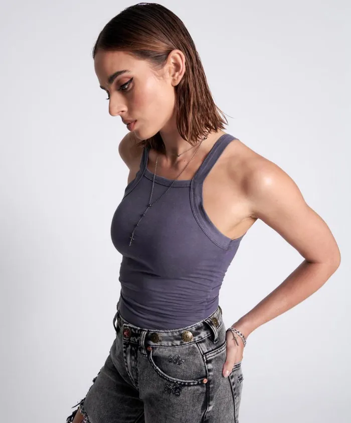 One Teaspoon Tees and Tanks Women Bamboo Logo Longline Rally Tank