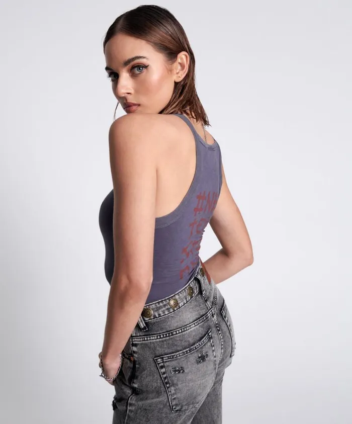 One Teaspoon Tees and Tanks Women Bamboo Logo Longline Rally Tank