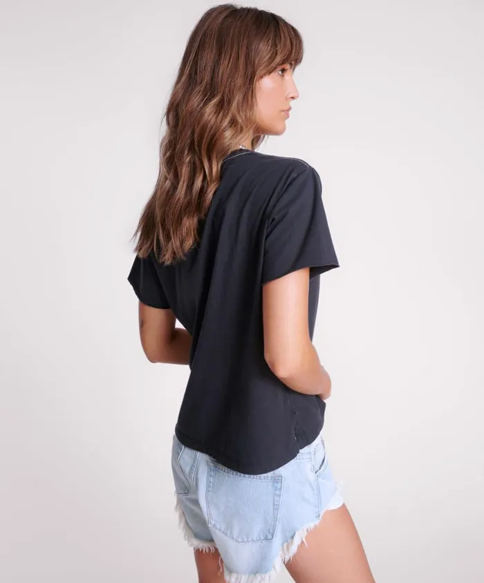 One Teaspoon Tees and Tanks Women Black Graffiti Bird Split Hem Tee
