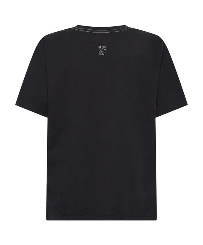 One Teaspoon Tees and Tanks Women Black Graffiti Bird Split Hem Tee