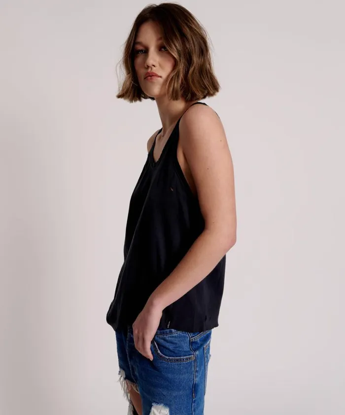 One Teaspoon Tees and Tanks Women Black Stone Ribbed Distressed Daddio Singlet