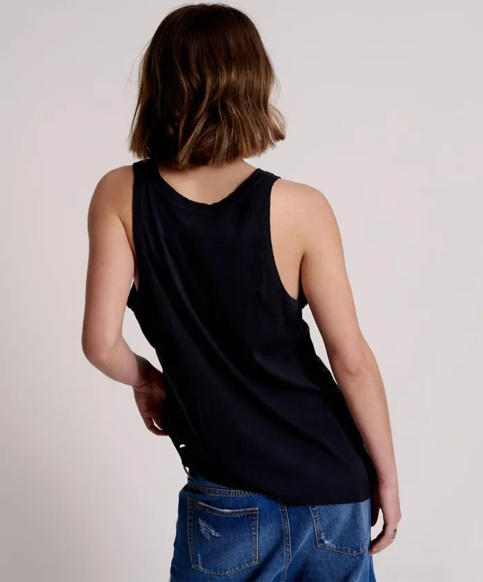 One Teaspoon Tees and Tanks Women Black Stone Ribbed Distressed Daddio Singlet