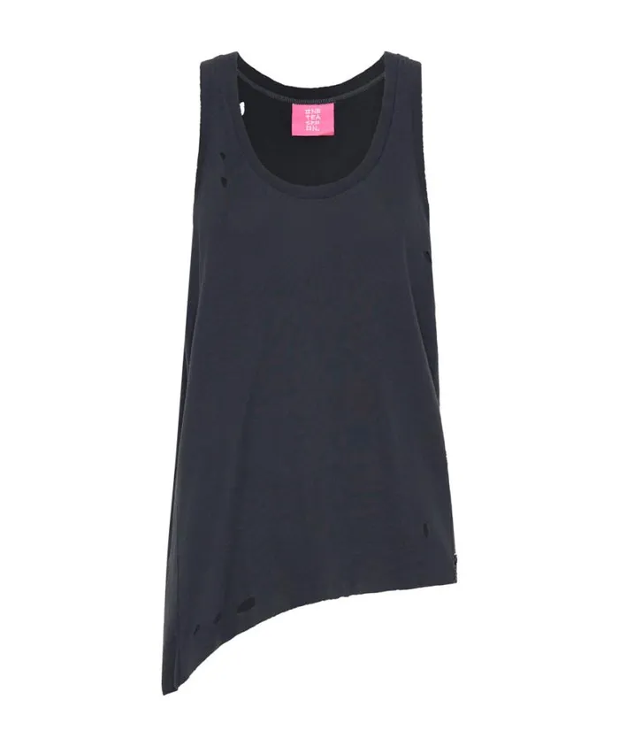 One Teaspoon Tees and Tanks Women Black Stone Ribbed Distressed Daddio Singlet