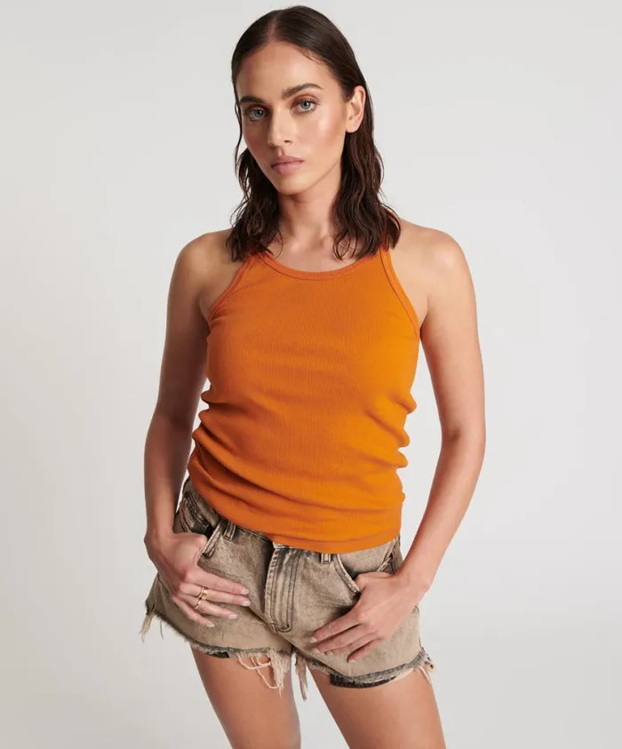 One Teaspoon Tees and Tanks Women Burnt Orange Ribbed Tank Top