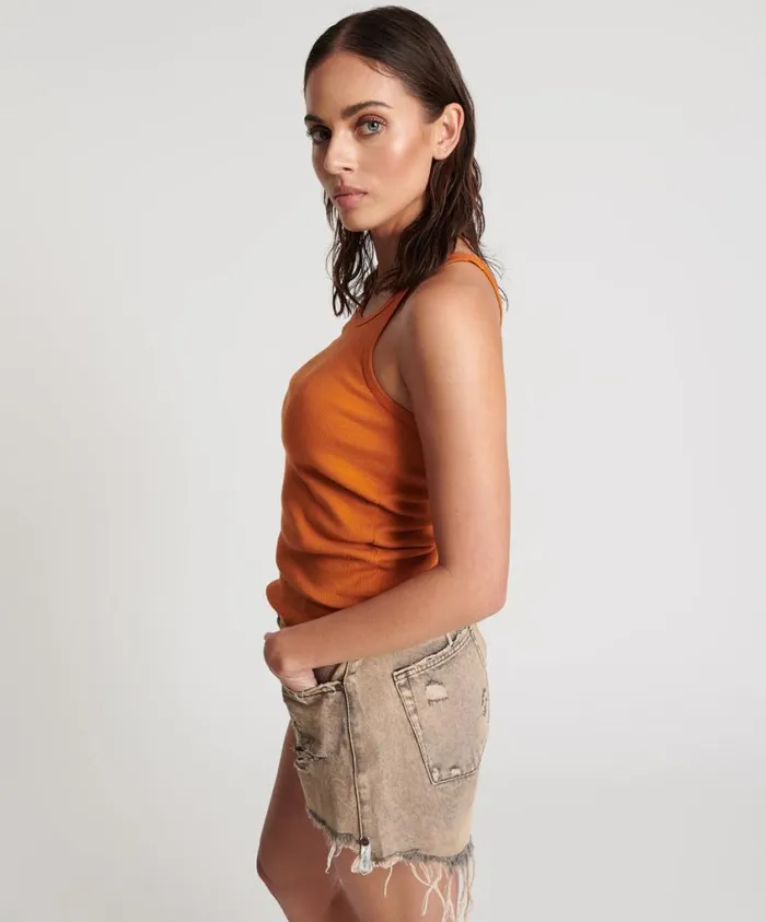One Teaspoon Tees and Tanks Women Burnt Orange Ribbed Tank Top