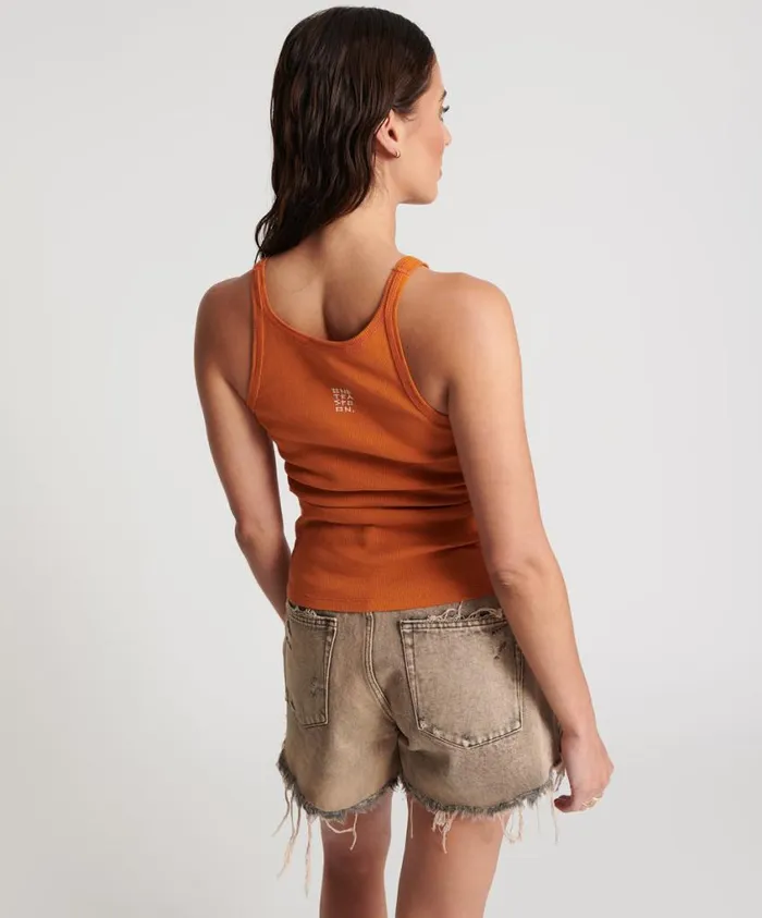 One Teaspoon Tees and Tanks Women Burnt Orange Ribbed Tank Top