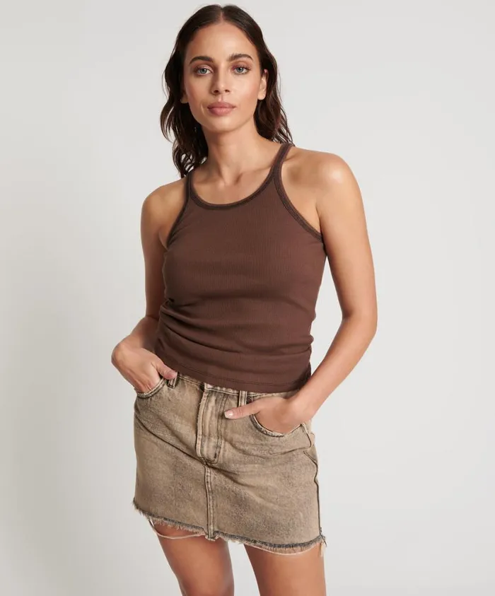 One Teaspoon Tees and Tanks Women Cocoa Ribbed Tank Top