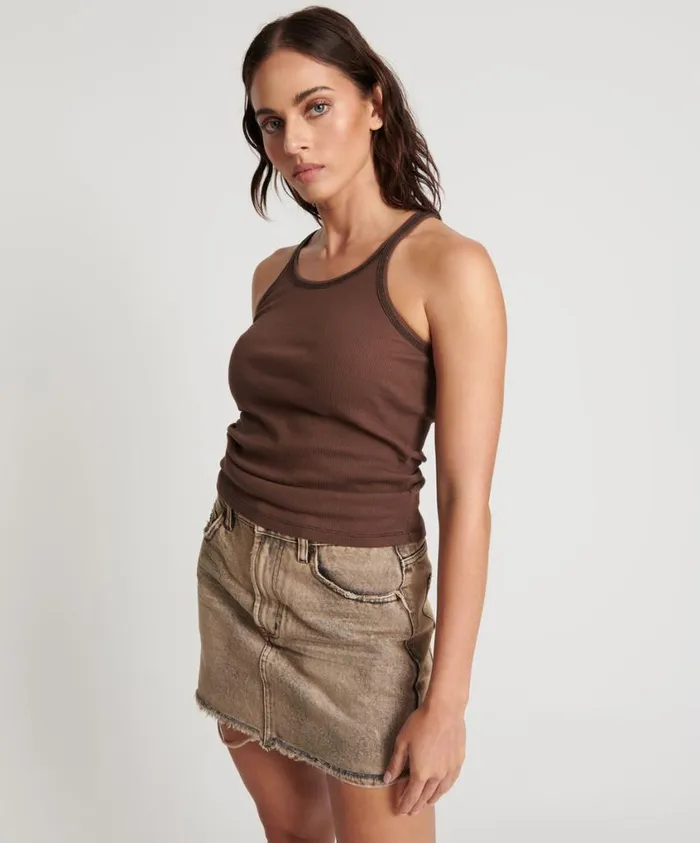 One Teaspoon Tees and Tanks Women Cocoa Ribbed Tank Top