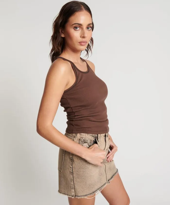 One Teaspoon Tees and Tanks Women Cocoa Ribbed Tank Top