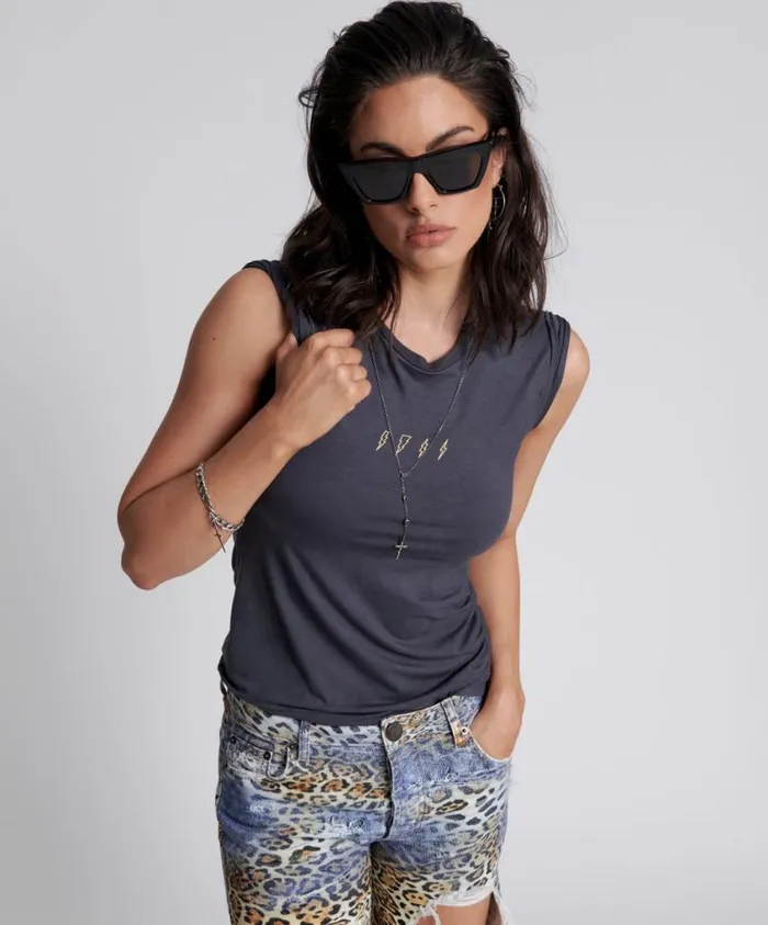 One Teaspoon Tees and Tanks Women Lightning Bolt Fitted Tee