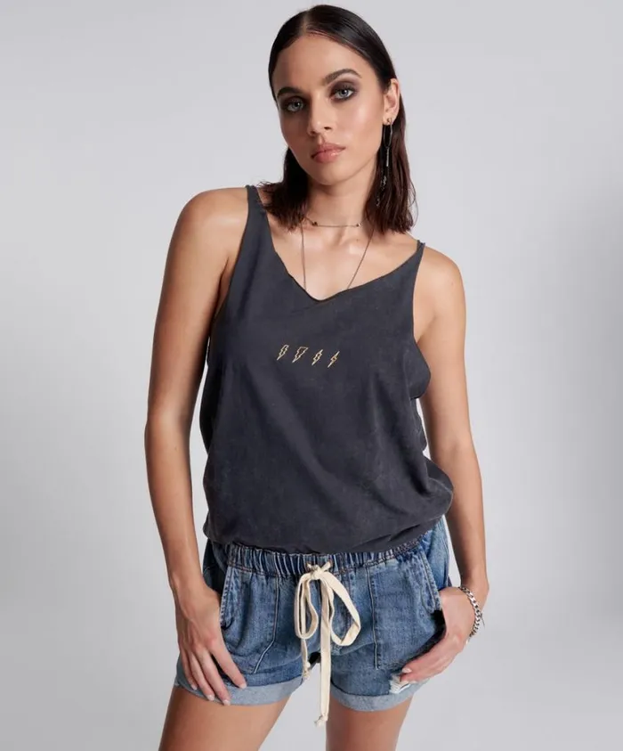 One Teaspoon Tees and Tanks Women Lightning Bolt Organic Barely There Tank
