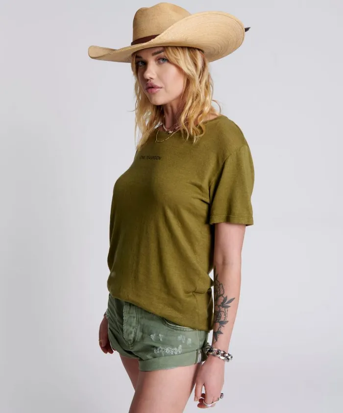 One Teaspoon Tees and Tanks Women One Teaspoon Linen Crew Neck Basic Tee Khaki USA