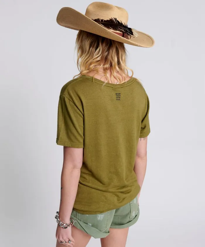 One Teaspoon Tees and Tanks Women One Teaspoon Linen Crew Neck Basic Tee Khaki USA