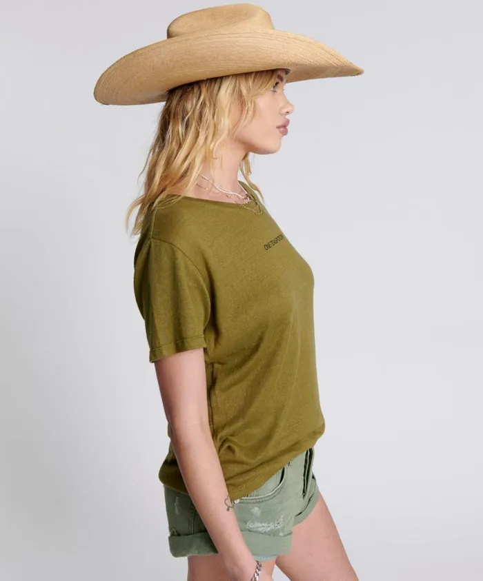 One Teaspoon Tees and Tanks Women One Teaspoon Linen Crew Neck Basic Tee Khaki USA