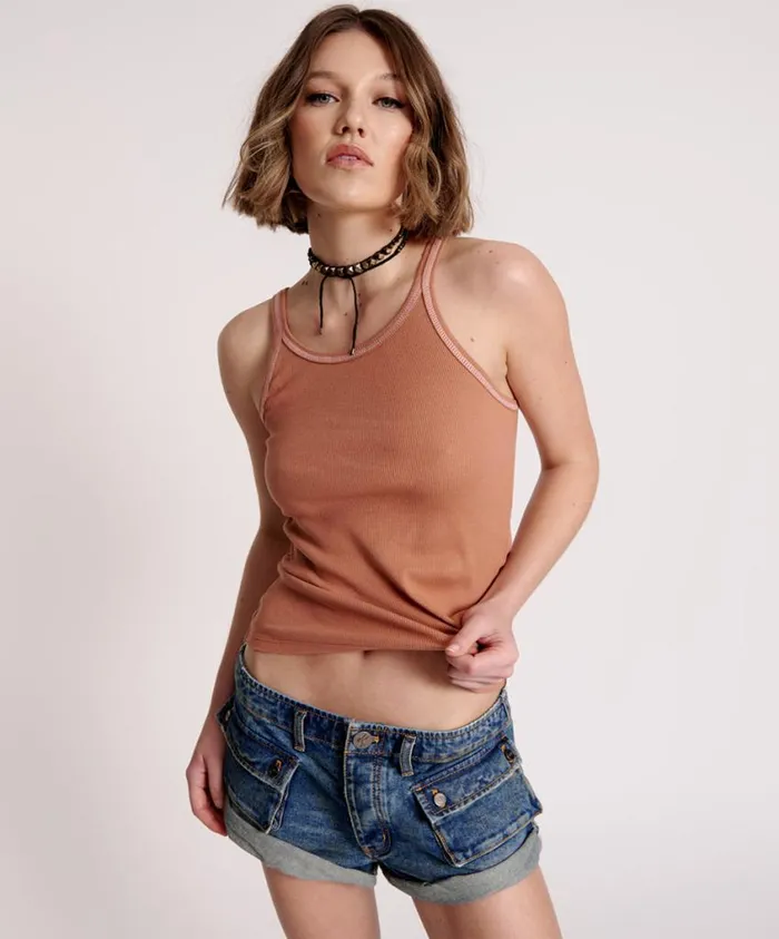 One Teaspoon Tees and Tanks Women One Teaspoon Rib Singlet Brown USA