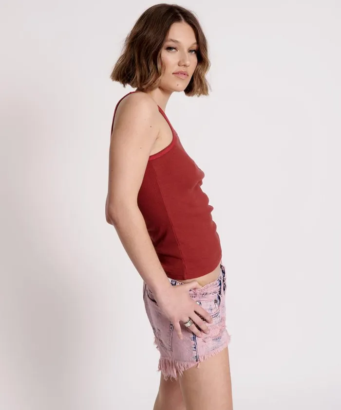 One Teaspoon Tees and Tanks Women One Teaspoon Rib Singlet Red USA