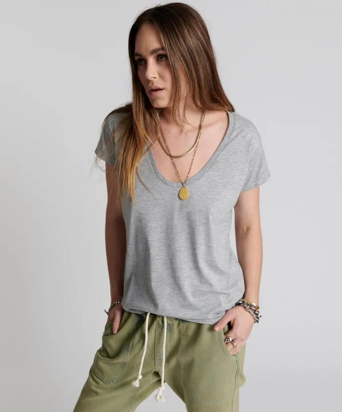 One Teaspoon Tees and Tanks Women One Teaspoon Scoop Neck Basic Tee Grey USA