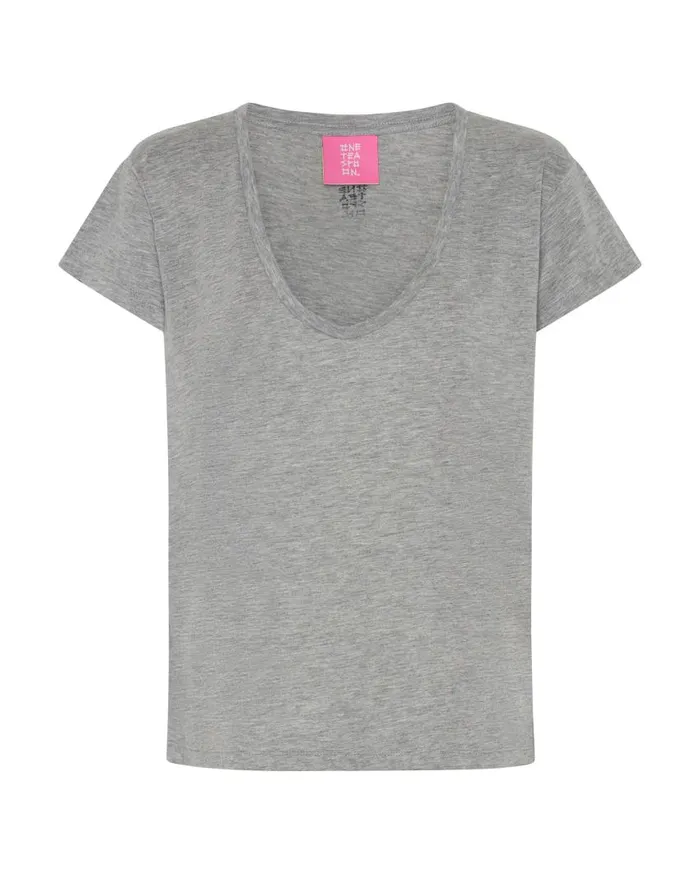 One Teaspoon Tees and Tanks Women One Teaspoon Scoop Neck Basic Tee Grey USA