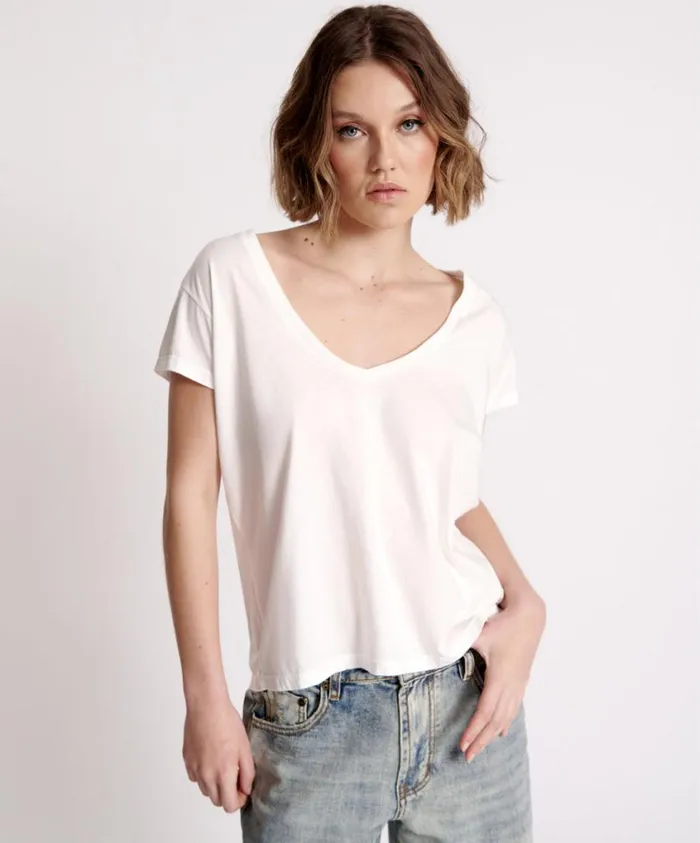 One Teaspoon Tees and Tanks Women One Teaspoon Scoop Neck Basic Tee White USA
