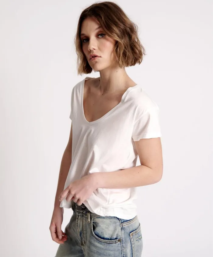 One Teaspoon Tees and Tanks Women One Teaspoon Scoop Neck Basic Tee White USA