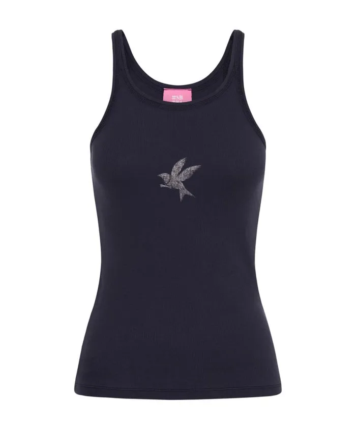 One Teaspoon Tees and Tanks Women Petrol Bower Bird Ribbed Tank Top