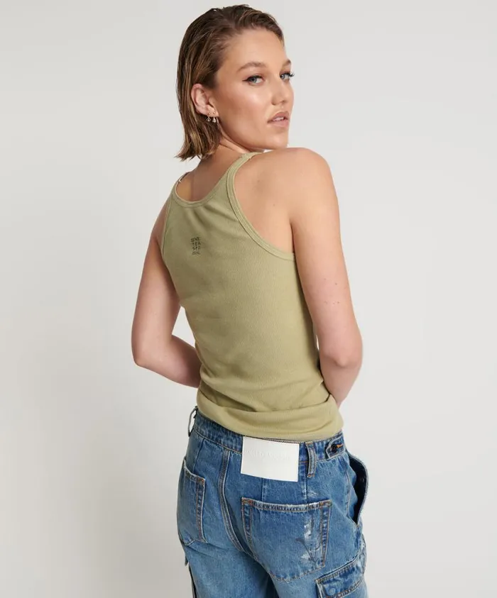 One Teaspoon Tees and Tanks Women Sage Green Bamboo Logo Singlet