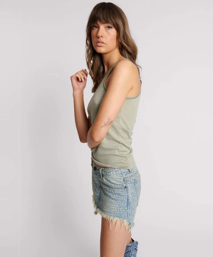 One Teaspoon Tees and Tanks Women Sage One Teaspoon Fine Rib Singlet