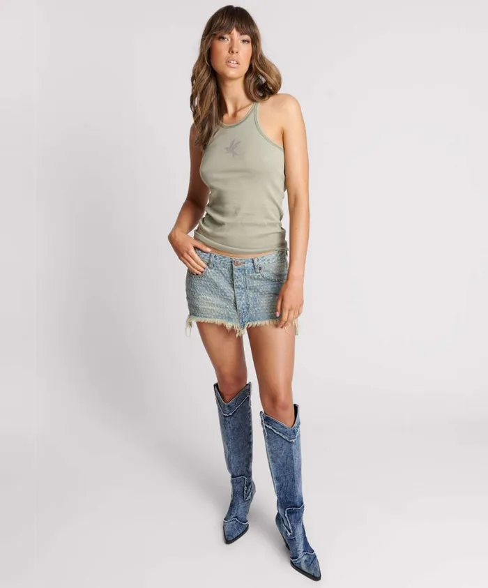 One Teaspoon Tees and Tanks Women Sage One Teaspoon Fine Rib Singlet