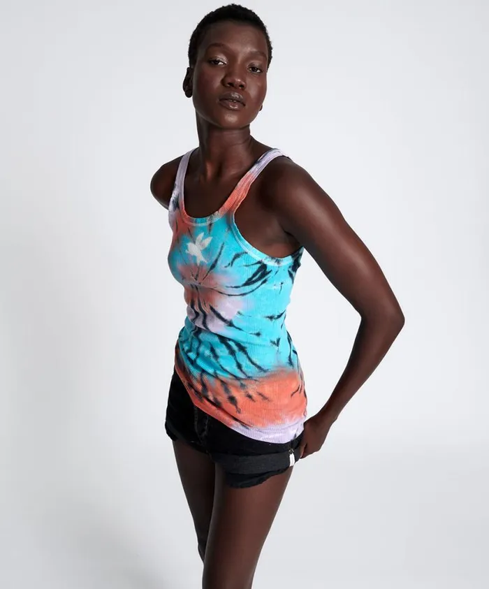 One Teaspoon Tees and Tanks Women Tie Dye Swirl Bower Bird Singlet