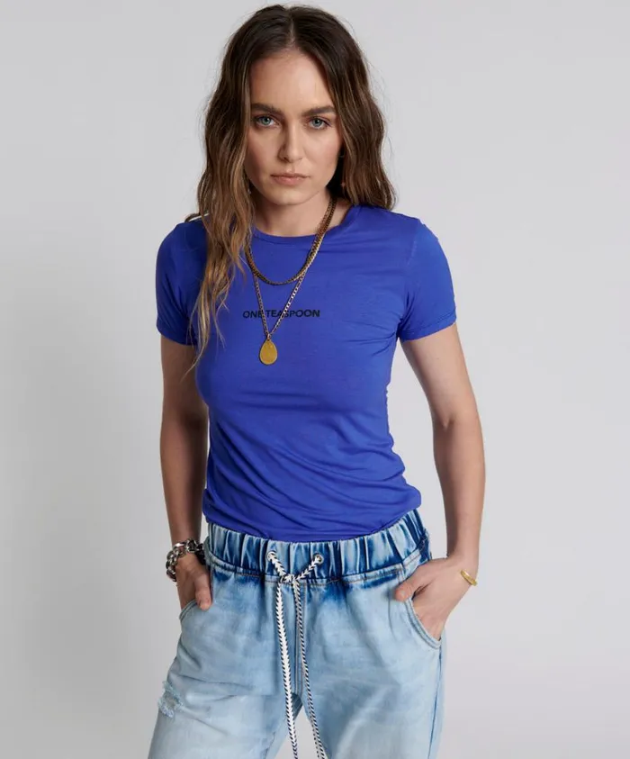 One Teaspoon Tees and Tanks Women Violet Logo Fitted Tee