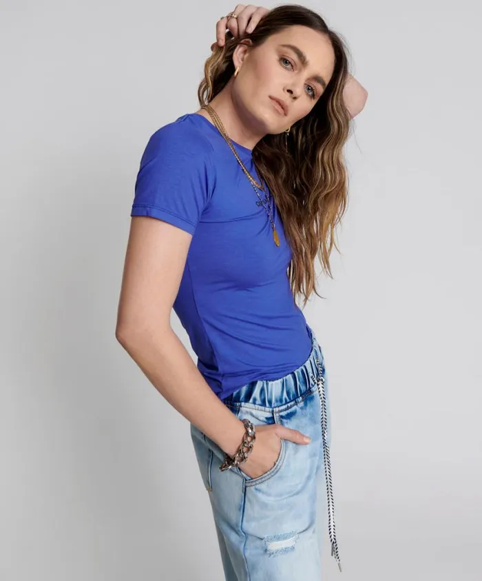 One Teaspoon Tees and Tanks Women Violet Logo Fitted Tee