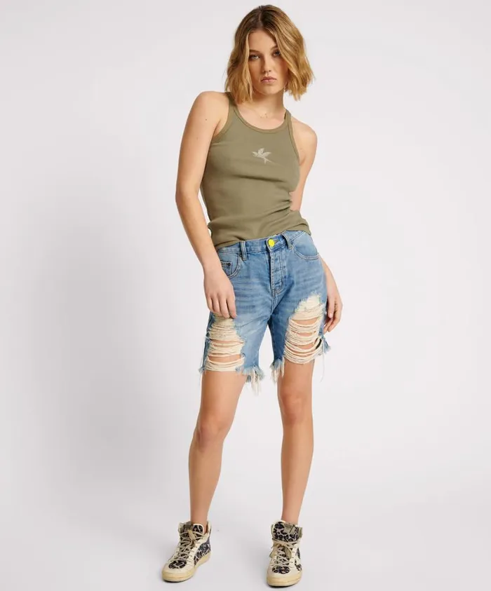 One Teaspoon Tees and Tanks Women Washed Khaki One Teaspoon Rib Singlet