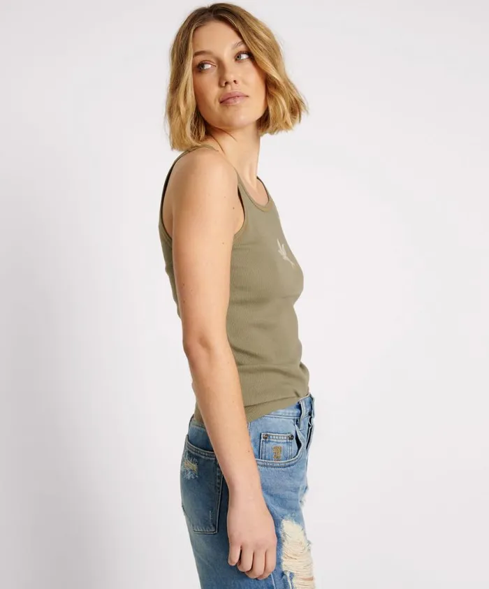 One Teaspoon Tees and Tanks Women Washed Khaki One Teaspoon Rib Singlet