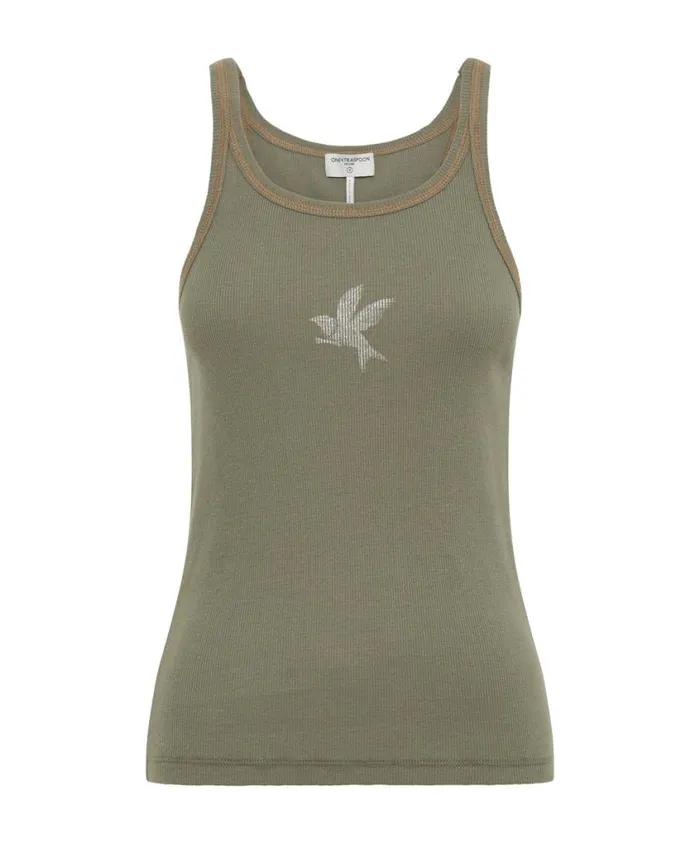 One Teaspoon Tees and Tanks Women Washed Khaki One Teaspoon Rib Singlet
