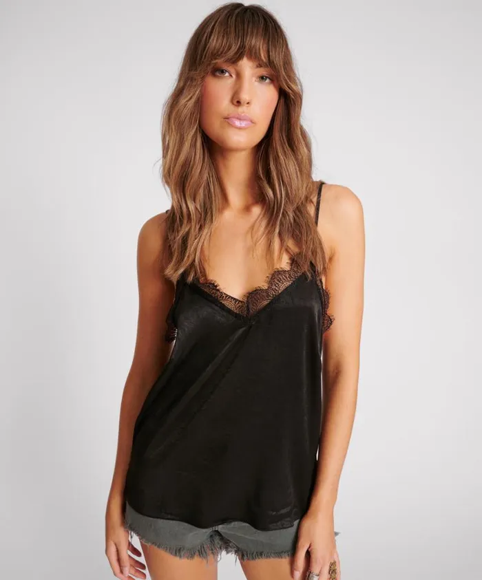 One Teaspoon Tops Women Black Lace Cami Top