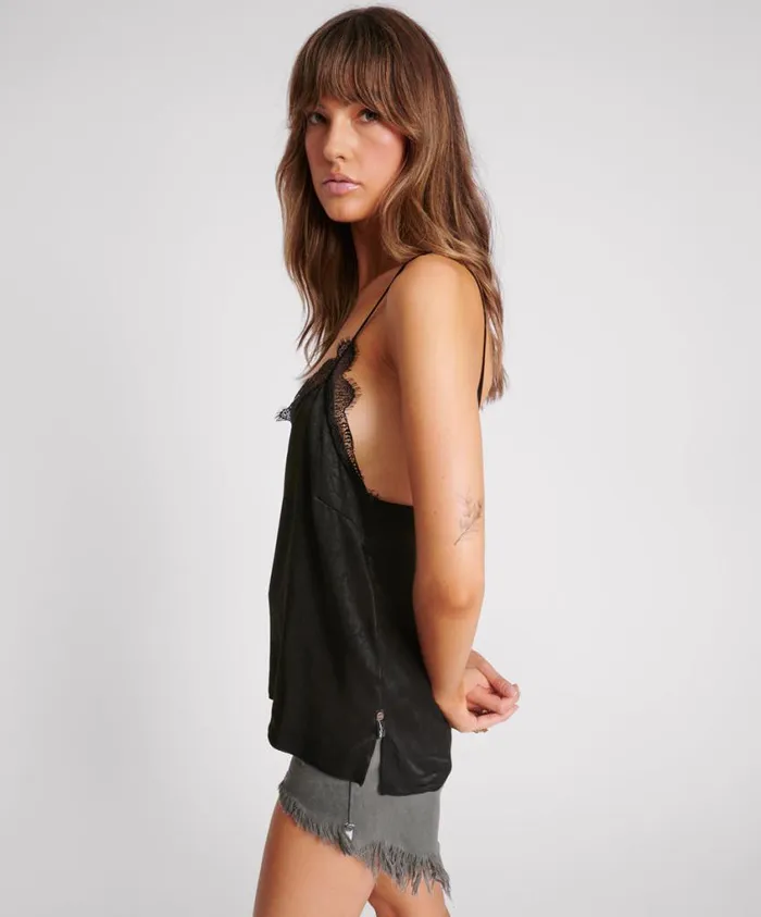One Teaspoon Tops Women Black Lace Cami Top