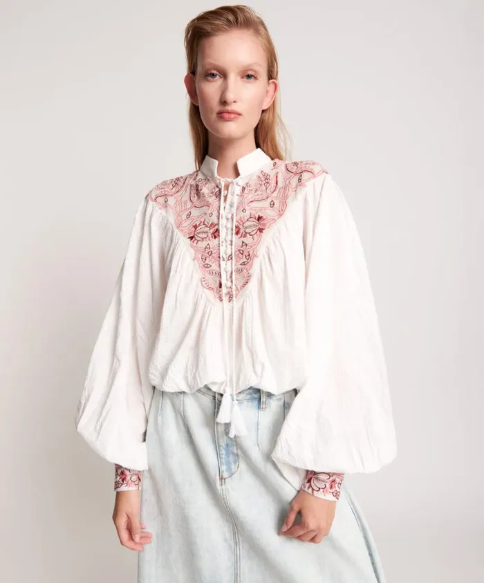 One Teaspoon Tops Women Desert Floral Embroidered Gypsy Top