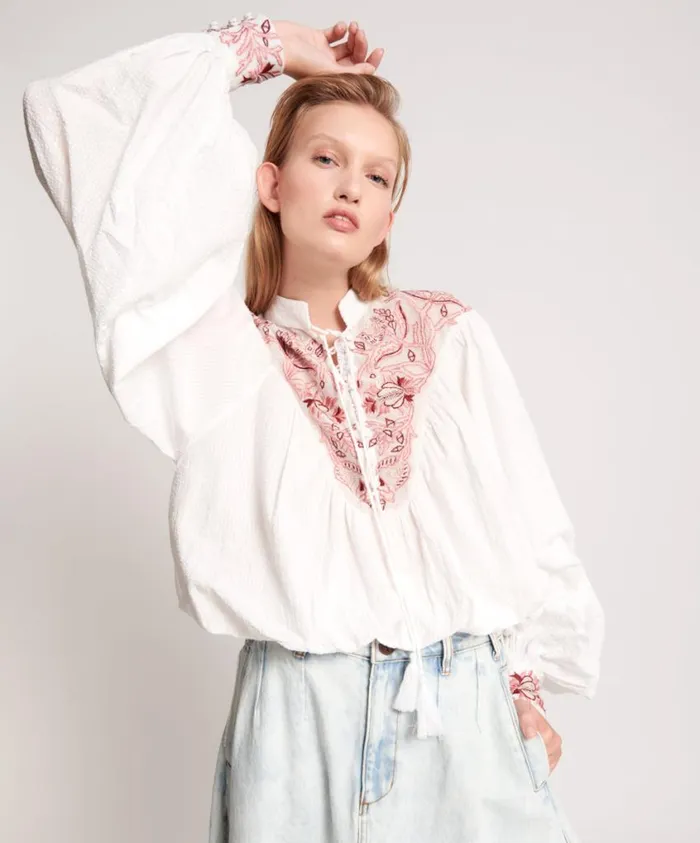 One Teaspoon Tops Women Desert Floral Embroidered Gypsy Top