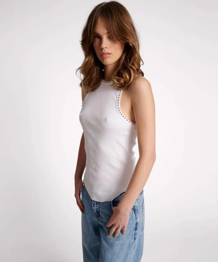 One Teaspoon Tops Women Hand Beaded Ramone Rib Tank