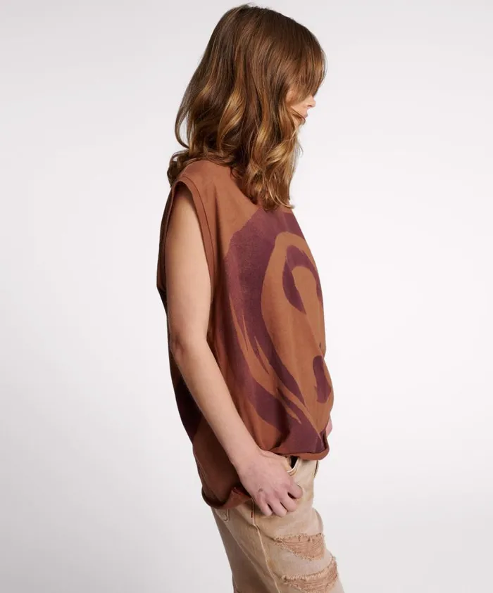 One Teaspoon Tops Women Hand Sprayed Smiley Oversized Tank