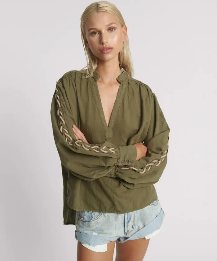 One Teaspoon Tops Women Johnny Linen Lace Up Shirt